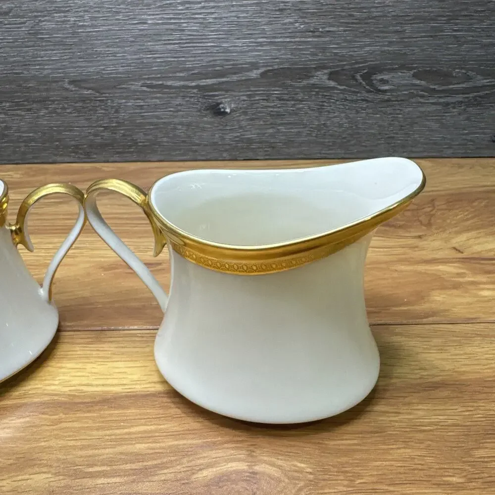 Lenox Aristocrat Gold Encrusted Sugar Bowl & Creamer Set